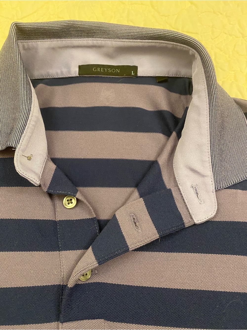 Greyson Striped Polo in Navy and Taupe